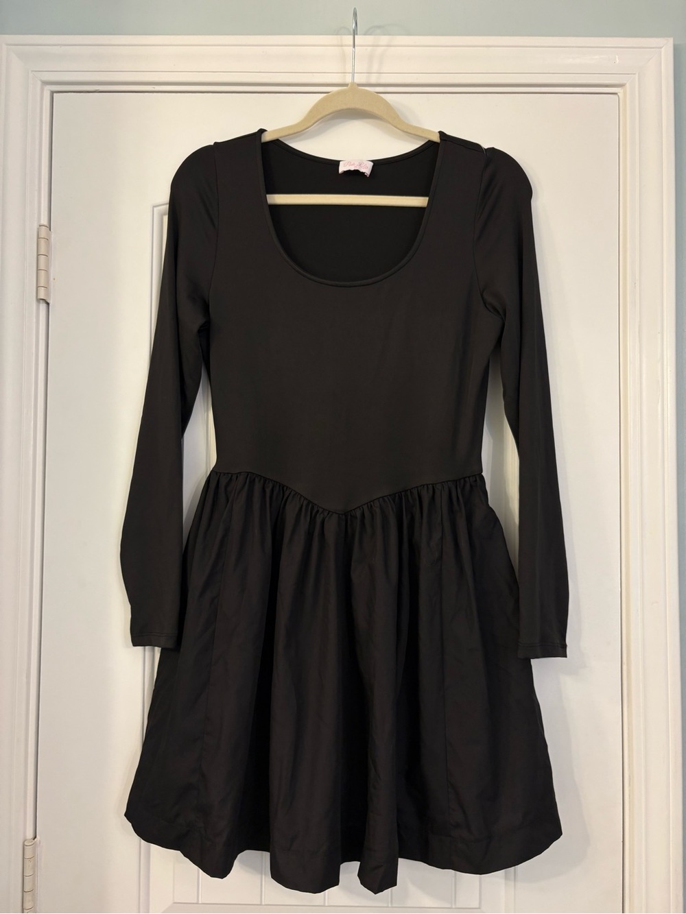 Pink Lily Black Long-Sleeve Scoop Neck Skater Dress